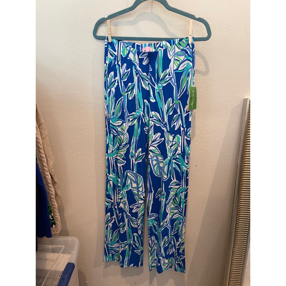 Lilly Pulitzer Georgia May Palazzo Pants Blue Crush Bamboom Tropical Knit XS NEW